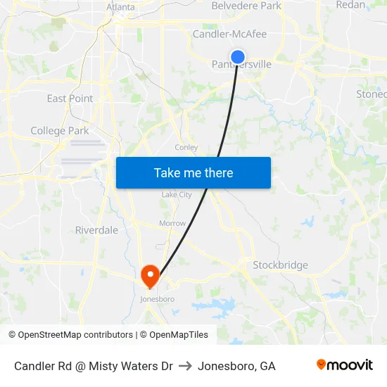Candler Rd @ Misty Waters Dr to Jonesboro, GA map