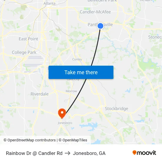 Rainbow Dr @ Candler Rd to Jonesboro, GA map
