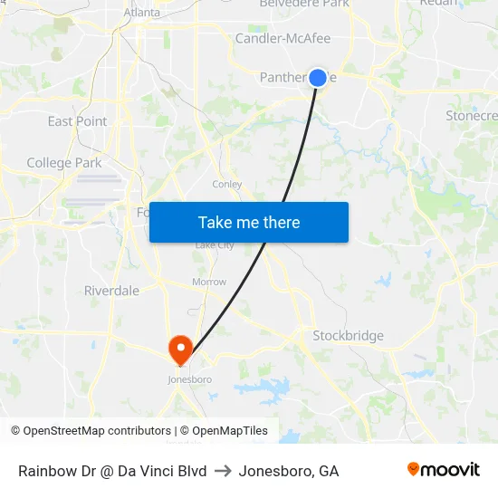 Rainbow Dr @ Da Vinci Blvd to Jonesboro, GA map