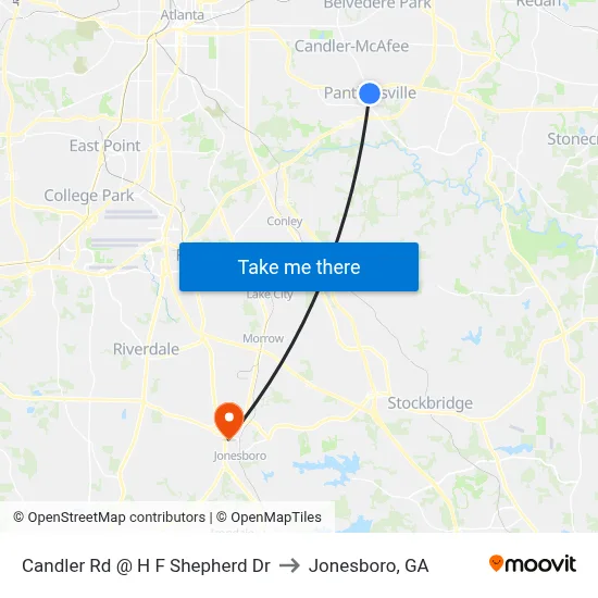 Candler Rd @ H F Shepherd Dr to Jonesboro, GA map
