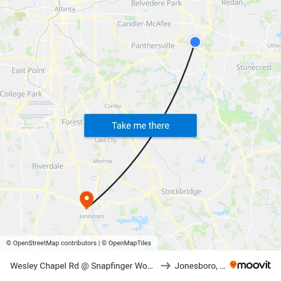 Wesley Chapel Rd @ Snapfinger Woods Dr to Jonesboro, GA map