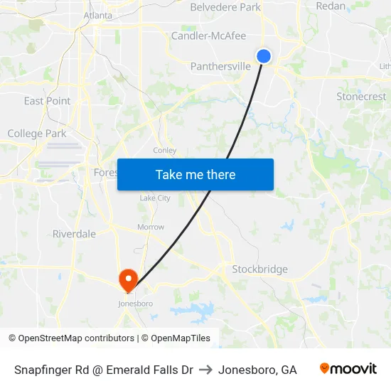 Snapfinger Rd @ Emerald Falls Dr to Jonesboro, GA map