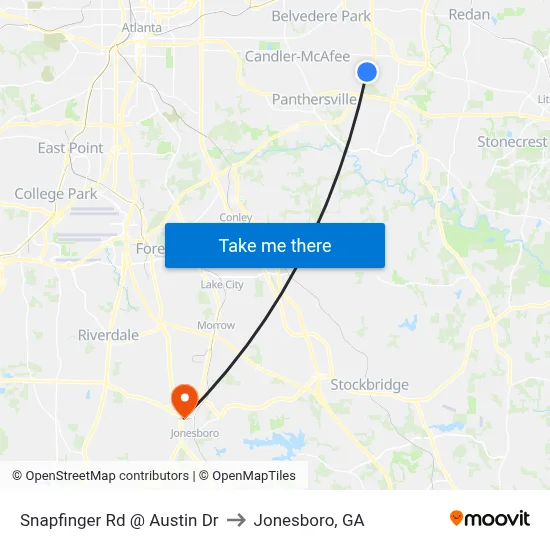 Snapfinger Rd @ Austin Dr to Jonesboro, GA map