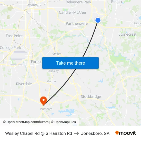 Wesley Chapel Rd @ S Hairston Rd to Jonesboro, GA map