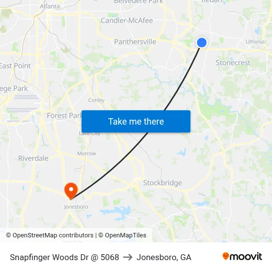 Snapfinger Woods Dr @ 5068 to Jonesboro, GA map