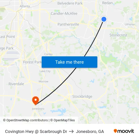 Covington Hwy @ Scarbrough Dr to Jonesboro, GA map