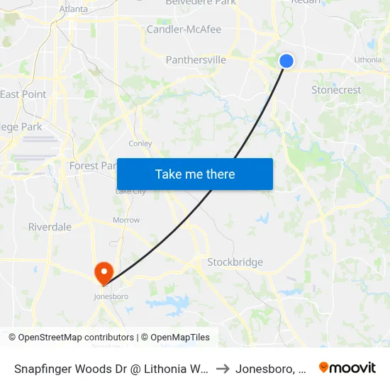 Snapfinger Woods Dr @ Lithonia Way to Jonesboro, GA map