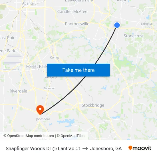 Snapfinger Woods Dr @ Lantrac Ct to Jonesboro, GA map