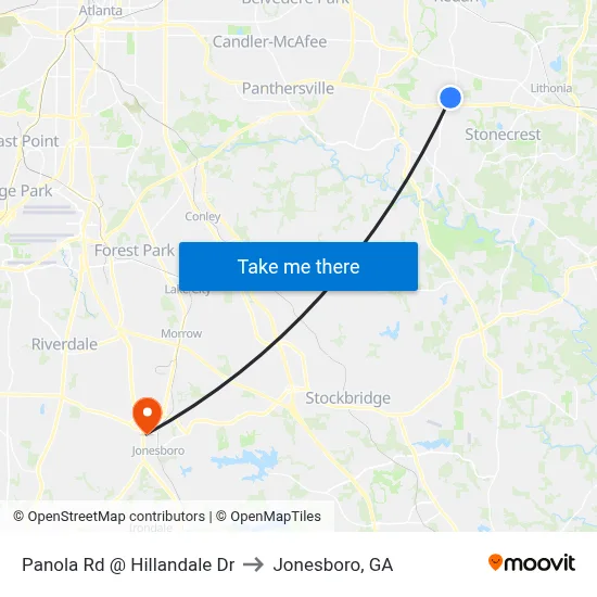 Panola Rd @ Hillandale Dr to Jonesboro, GA map