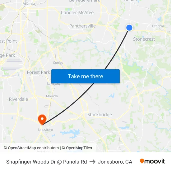 Snapfinger Woods Dr @ Panola Rd to Jonesboro, GA map