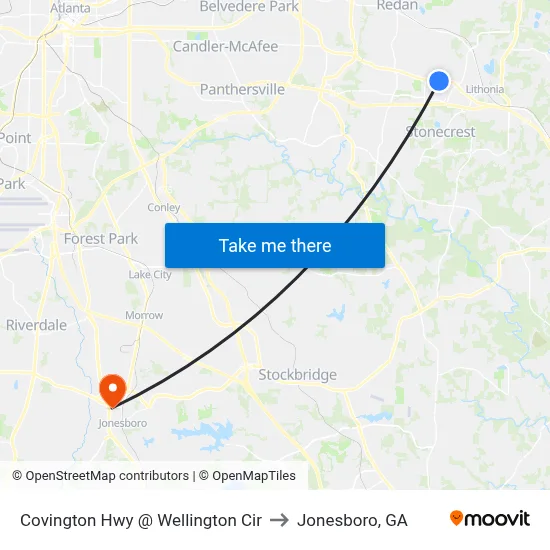 Covington Hwy @ Wellington Cir to Jonesboro, GA map
