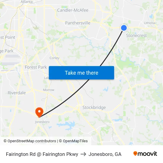 Fairington Rd @ Fairington Pkwy to Jonesboro, GA map