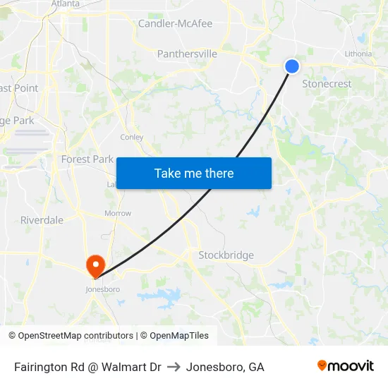 Fairington Rd @ Walmart Dr to Jonesboro, GA map