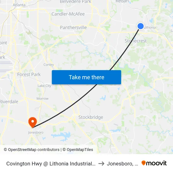 Covington Hwy @ Lithonia Industrial Blvd to Jonesboro, GA map