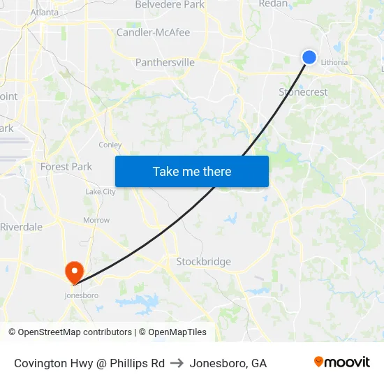 Covington Hwy @ Phillips Rd to Jonesboro, GA map