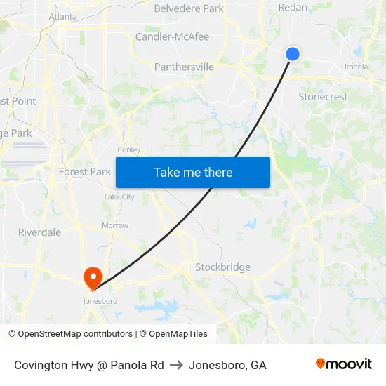Covington Hwy @ Panola Rd to Jonesboro, GA map