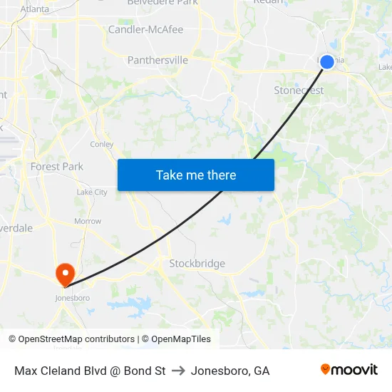 Max Cleland Blvd @ Bond St to Jonesboro, GA map