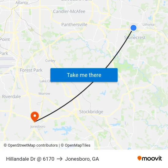 Hillandale Dr @ 6170 to Jonesboro, GA map