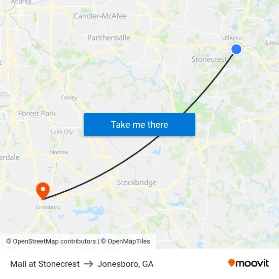 Mall at Stonecrest to Jonesboro, GA map