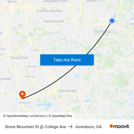 Stone Mountain St @ College Ave to Jonesboro, GA map