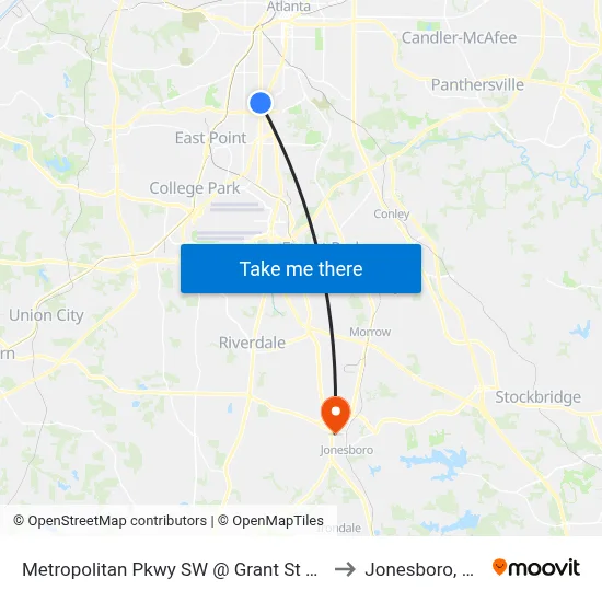 Metropolitan Pkwy SW @ Grant St SW to Jonesboro, GA map