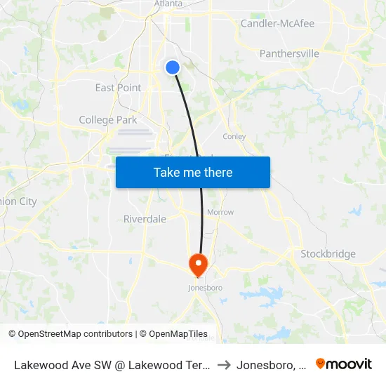 Lakewood Ave SW @ Lakewood Terr SE to Jonesboro, GA map