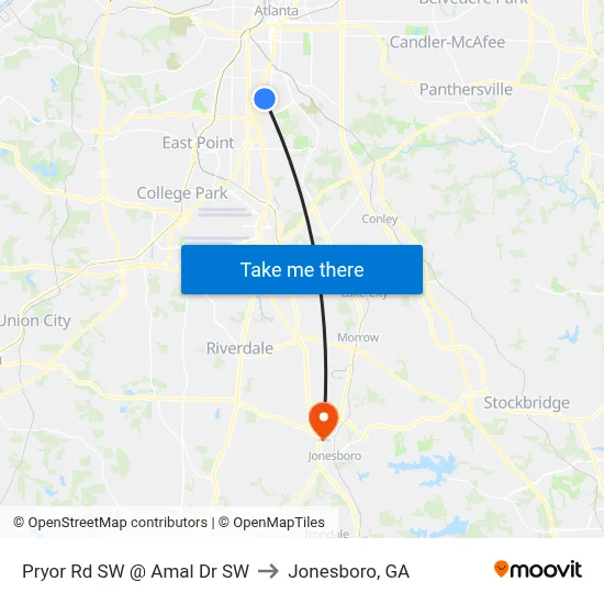 Pryor Rd SW @ Amal Dr SW to Jonesboro, GA map
