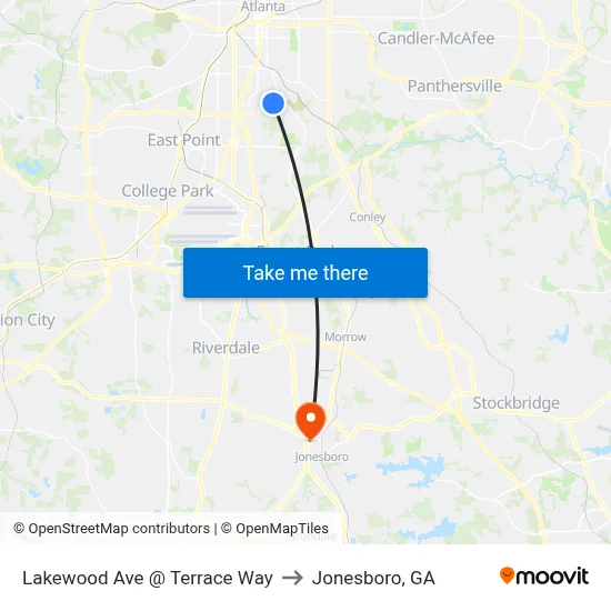 Lakewood Ave @ Terrace Way to Jonesboro, GA map