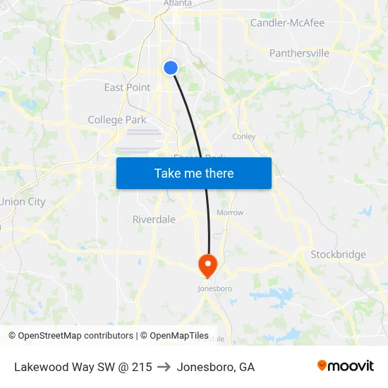 Lakewood Way SW @ 215 to Jonesboro, GA map