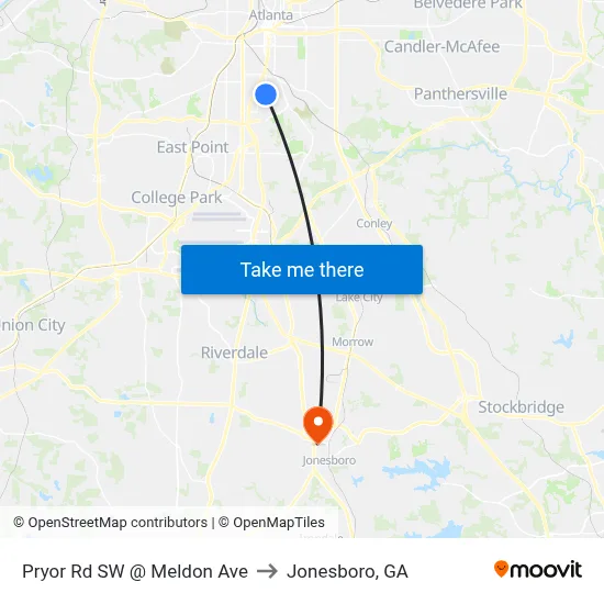 Pryor Rd SW @ Meldon Ave to Jonesboro, GA map