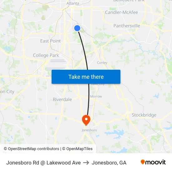 Jonesboro Rd @ Lakewood Ave to Jonesboro, GA map