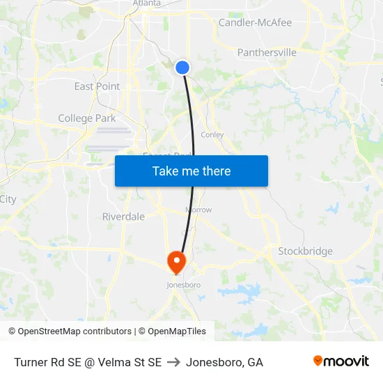 Turner Rd SE @ Velma St SE to Jonesboro, GA map