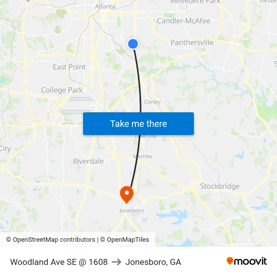 Woodland Ave SE @ 1608 to Jonesboro, GA map