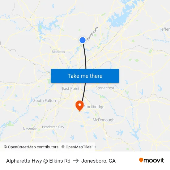 Alpharetta Hwy @ Elkins Rd to Jonesboro, GA map
