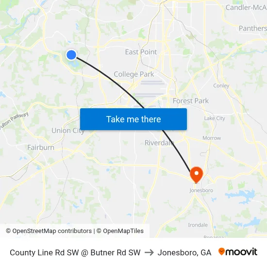 County Line Rd SW @ Butner Rd SW to Jonesboro, GA map