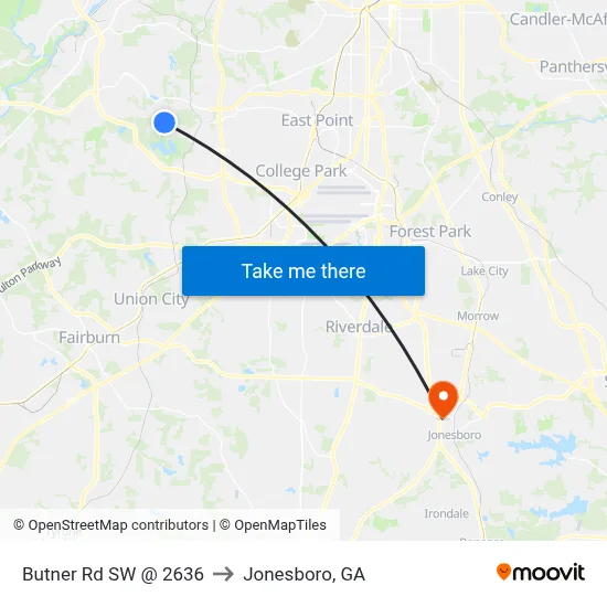 Butner Rd SW @ 2636 to Jonesboro, GA map