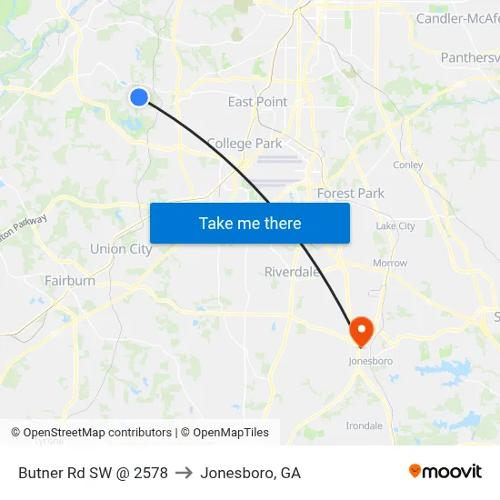 Butner Rd SW @ 2578 to Jonesboro, GA map