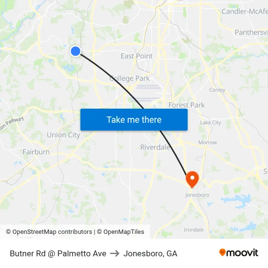 Butner Rd @ Palmetto Ave to Jonesboro, GA map