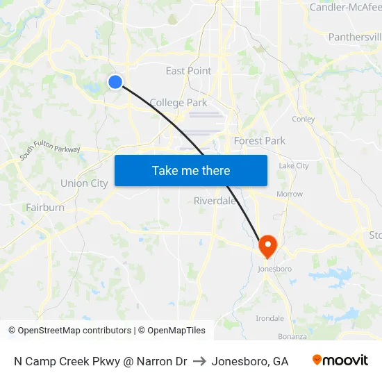 N Camp Creek Pkwy @ Narron Dr to Jonesboro, GA map
