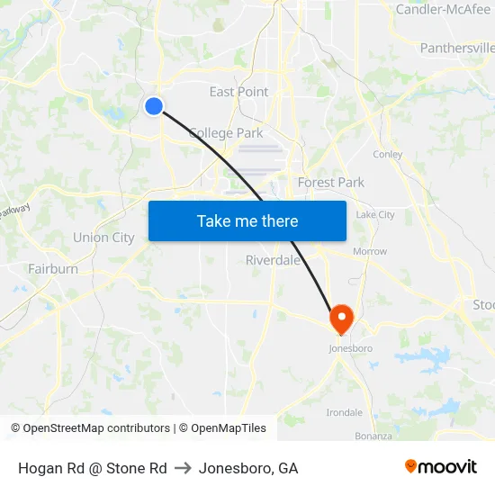 Hogan Rd @ Stone Rd to Jonesboro, GA map
