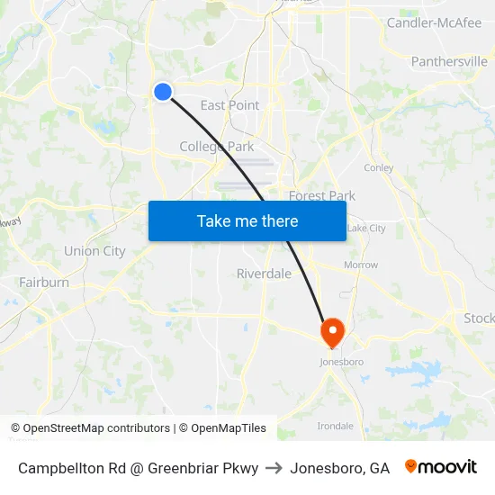 Campbellton Rd @ Greenbriar Pkwy to Jonesboro, GA map
