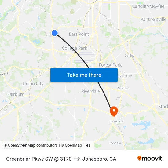 Greenbriar Pkwy SW @ 3170 to Jonesboro, GA map