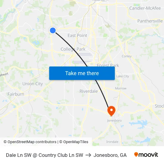 Dale Ln SW @ Country Club Ln SW to Jonesboro, GA map
