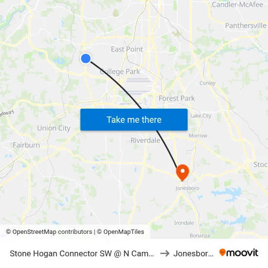 Stone Hogan Connector SW @ N Camp Creek Pkwy to Jonesboro, GA map