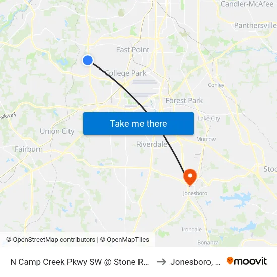 N Camp Creek Pkwy SW @ Stone Rd SW to Jonesboro, GA map