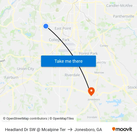 Headland Dr SW @ Mcalpine Ter to Jonesboro, GA map