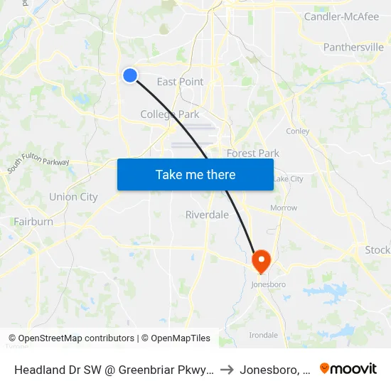 Headland Dr SW @ Greenbriar Pkwy SW to Jonesboro, GA map