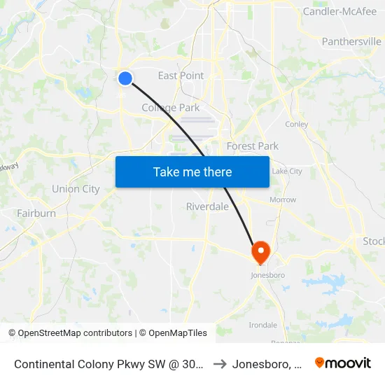 Continental Colony Pkwy SW @ 3030 to Jonesboro, GA map