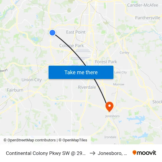 Continental Colony Pkwy SW @ 2999 to Jonesboro, GA map