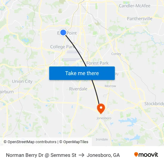 Norman Berry Dr @ Semmes St to Jonesboro, GA map